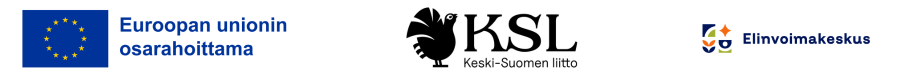 Euroopan unionin osarahoittama -logot, Keski-Suomen liiton logo ja Elinvoimakeskuksen logo.