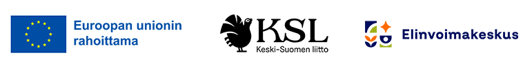 Euroopan unionin osarahoittama -logot, Keski-Suomen liiton logo ja Elinvoimakeskuksen logo.
